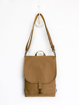 Vegan Mustard Brown Minimalist Slim Backpack Convertible bag