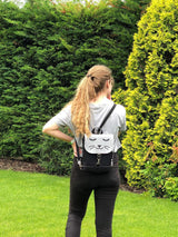 Black Grey Cat Backpack, Personalized Cross Body Bag | Aris Bags