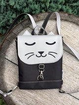 Black Grey Cat Backpack, Personalized Cross Body Bag | Aris Bags