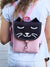 Pink Black Cat Backpack, Personalized Cross Body Bag | Aris Bags