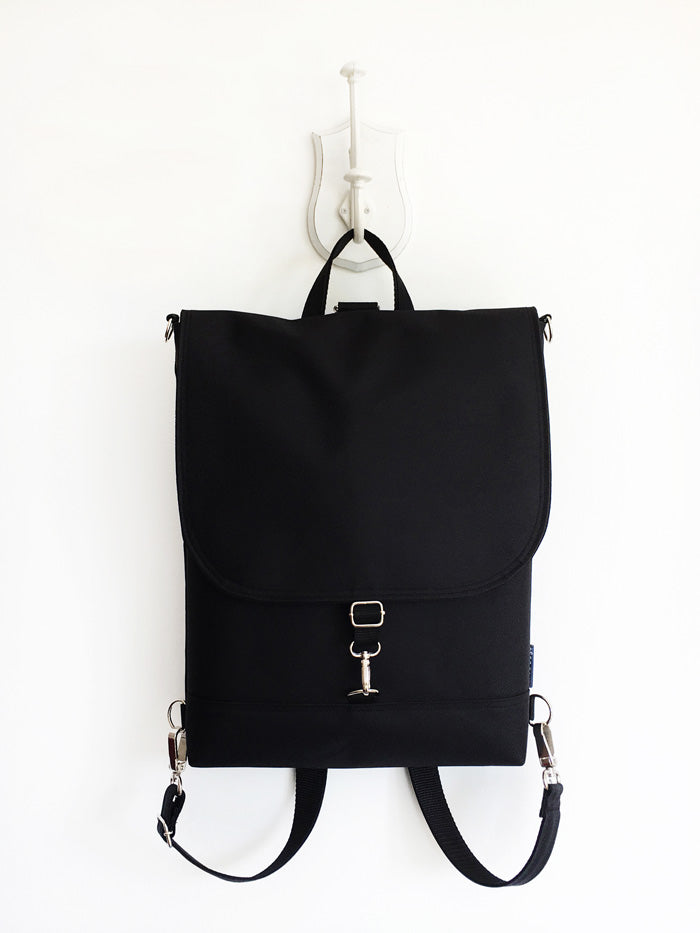 Black Minimalist Simple Crossbody Backpack | Aris Bags