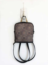 Luxury gold design vegan backpack, handmade rucksack, round style bohemian shoulder bag, mini size bag, madnala print, arabic, morocco bag, asian backpack, islamic style shoulder bag