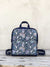 paisley design navy blue vegan backpack, convertible shoulder bag with zipper pockets, navy paisley crossbody bag rucksack, bohemian vegan festival mini backpack