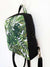 slim designer print on demand backpack, green leaves printn round shape vegan convertible shoulder bag