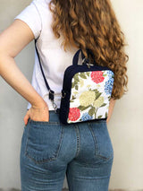 vegan shoulder bag with floral design, hydrangea printed floral vegan backpack shoulder bag