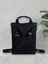 Black Messenger Tote Backpack with Luggage Sleeve
