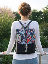 Paisley Design Flap Backpack, Slim Boho rucksack | Aris Bags