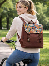 Unique flower pattern backpack, multifunctional top handle travel school bag