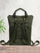 Forest Green Messenger Tote Backpack with Luggage Sleeve