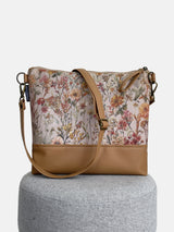 Women Vegan Leather Floral Crossbody Bag - Women Zippered Purse