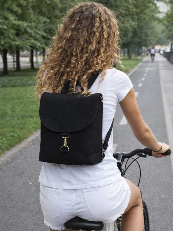 Black Minimalist Simple Crossbody Backpack | Aris Bags display picture 2
