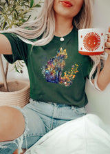 Unisex Cat Watercolor T-Shirt, Cat Mom Tee Shirt - Forest GReen