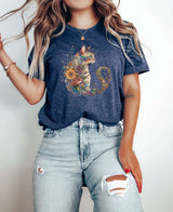 Floral Cat Mama T-Shirt, Watercolor Cat Mom Tee - Heather Navy