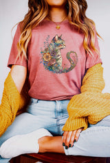 Floral Cat Mama T-Shirt, Watercolor Cat Mom Tee - HEather Mauve