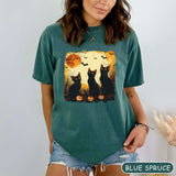 Black Cat Watercolor Halloween Shirt Blue SPruce Comfort Colors