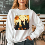 Black Cat Watercolor Halloween Shirt WHite Sweatshirt