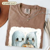 Cute Halloween GHosts Watercolor style with Pumpkin Comfort Colors shirt, Fall Apparel, Trendy Halloween Sweatshirt gift for her Espresso shirt