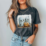 Cute Halloween GHosts Watercolor style with Pumpkin Comfort Colors shirt, Fall Apparel, Trendy Halloween Sweatshirt gift for her Pepper shirt