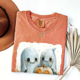 Cute Halloween GHosts Watercolor style with Pumpkin Comfort Colors shirt, Fall Apparel, Trendy Halloween Sweatshirt gift for her Yam Shirt