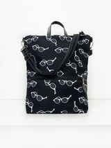 Black Summer Backpack with Sunglasses printed on it, cool festival shoulder bag, beach rucksack