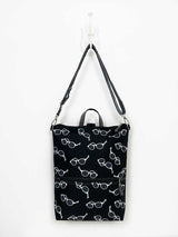 Black Summer Backpack with Sunglasses printed on it, cool festival shoulder bag, beach rucksack