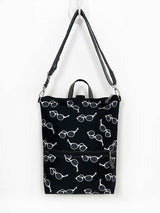 Black Summer Backpack with Sunglasses printed on it, cool festival shoulder bag, beach rucksack