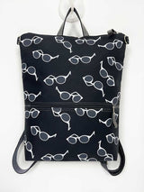 Black Summer Backpack with Sunglasses printed on it, cool festival shoulder bag, beach rucksack