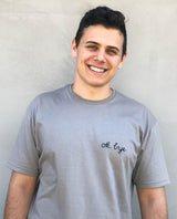 Custom text embroidery shirt, grey stitched t shirt, unisex cozy shirt embroidery