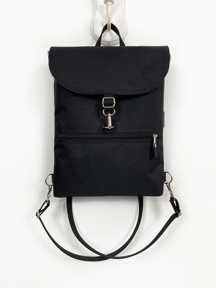 Unisex Vegan Black Backpack Convertible Bag