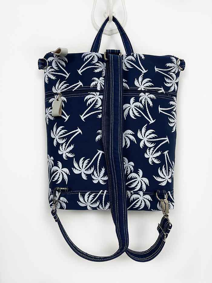 Navy Blue Palm Tree Design Slim Backpack, Womens Designer Rucksack