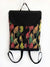 black vegan backpack with flap closing and tree leaves design abstrac cotton canvas black bag shoulder bag functional backpack convertible shoulder backpack