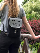Black Grey Cat Backpack, Personalized Cross Body Bag | Aris Bags