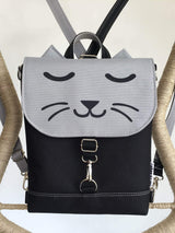 Black Grey Cat Backpack, Personalized Cross Body Bag | Aris Bags