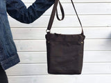Dark Brown Waxed Canvas Cross Body Bag, Unisex Daybag | Aris Bags
