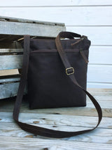 Dark Brown Waxed Canvas Cross Body Bag, Unisex Daybag | Aris Bags