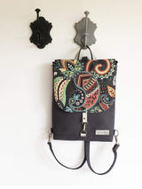 Paisley Design Flap Backpack, Slim Boho rucksack | Aris Bags