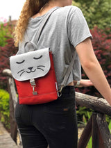 Grey Red Cat Backpack, Personalized Cross Body Bag | Aris Bags