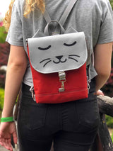 Grey Red Cat Backpack, Personalized Cross Body Bag | Aris Bags