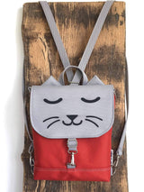 Grey Red Cat Backpack, Personalized Cross Body Bag | Aris Bags