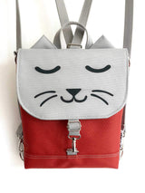 Grey Red Cat Backpack, Personalized Cross Body Bag | Aris Bags