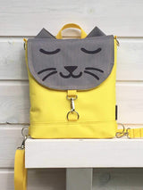 Yellow Grey Cat Backpack and Purse, Cat Lovers Cross Body Bag | Aris Bags