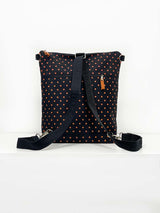 Black Backpack with Orange Polka Dots, Designer Womens Rucksack