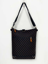 Black Backpack with Orange Polka Dots, Designer Womens Rucksack