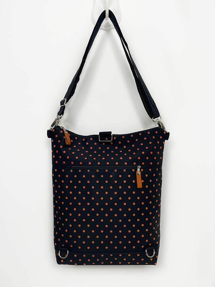 backpack eith laptop spot Black Canvas Backpack, Orange Polka Dots Women's Laptop Bag
