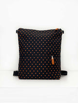 Black Backpack with Orange Polka Dots, Designer Womens Rucksack