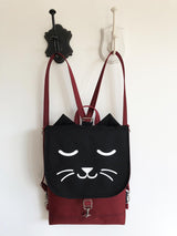 Black Burgundy Cat Backpack, Personalized Cross Body Bag | Aris Bags - Aris Bags