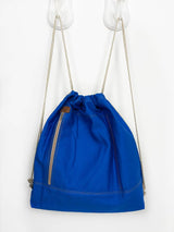 Blue Custom Drawstring Bag made from canvas material, sport school drawstring backpack
