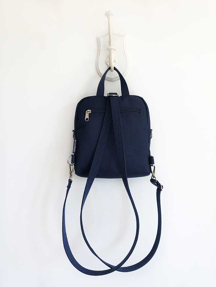 convertible nylon mini backpack Paisley Vegan Backpack, Convertible Shoulder bag, Navy Blue jeans paisley bag