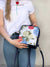floral vegan designer backpack, hydrangea flower design backpack, convertible bohemian shoulder backpack, zipper pocket backpack