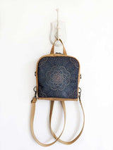 arabic mandala design round backpack, asian small bag, bohemian rucksack for womens, brown and gray mini bag